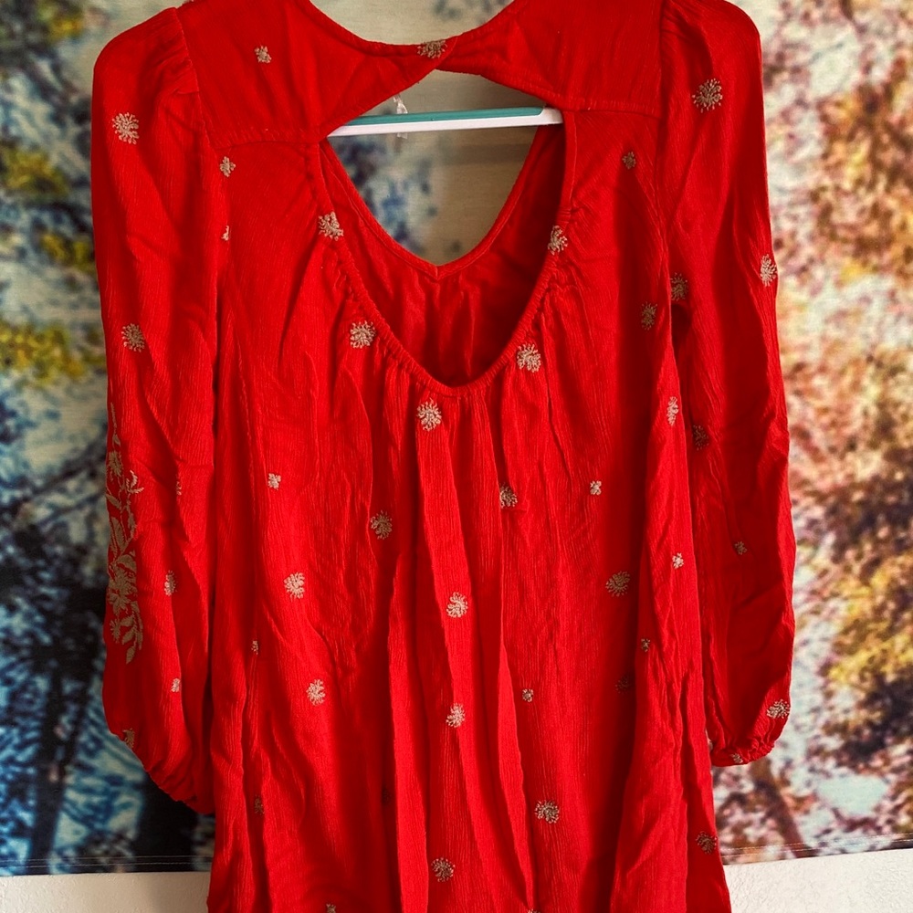 Free People Red Embroidered Long Sleeve Dress worn once - Picture 10 of 13